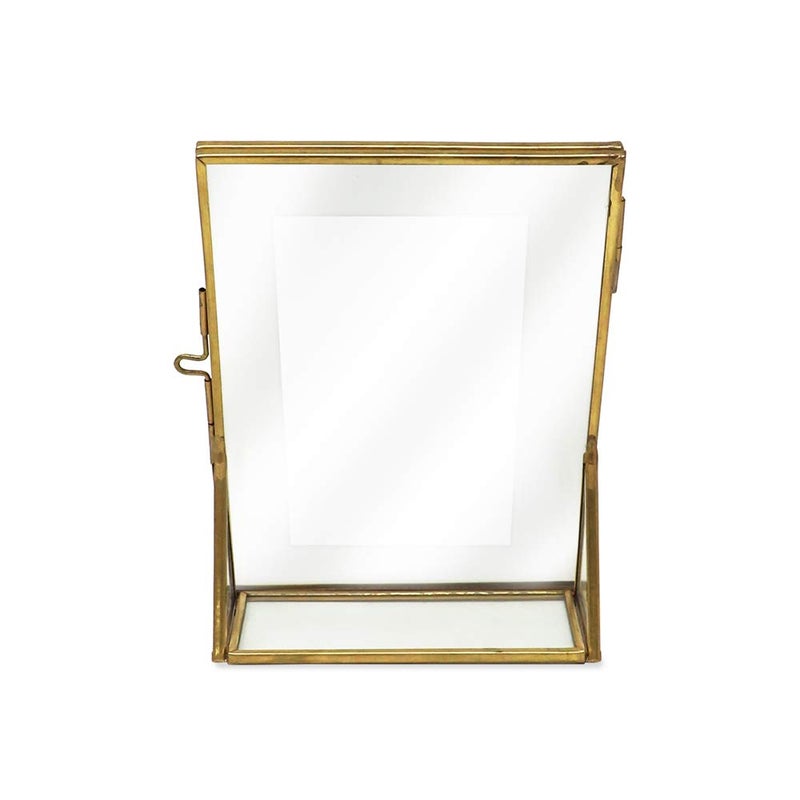 Isaac Jacobs 4x6, Antique Gold, Vintage Style Brass and Glass, Floating Photo Frame, Metal, (Vertical), with Locket Closure and Angled Base, for Pictures, Art, Mementos, Keepsakes (4x6, Antique Gold) - Image 2